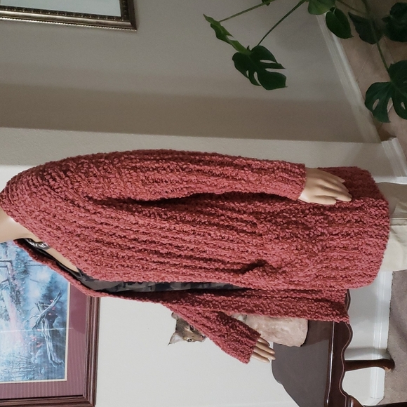 Fashion on Earth s popcorn knit long open front cardigan huge pockets - Picture 2 of 7
